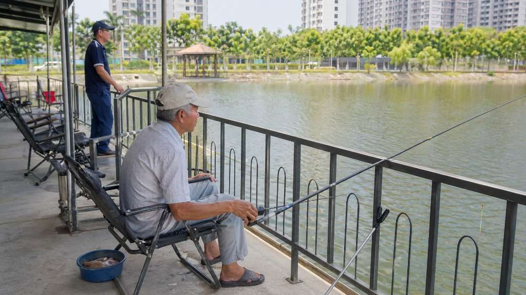 Người dân thư thái câu cá bên hồ điều hòa Thanh Hà