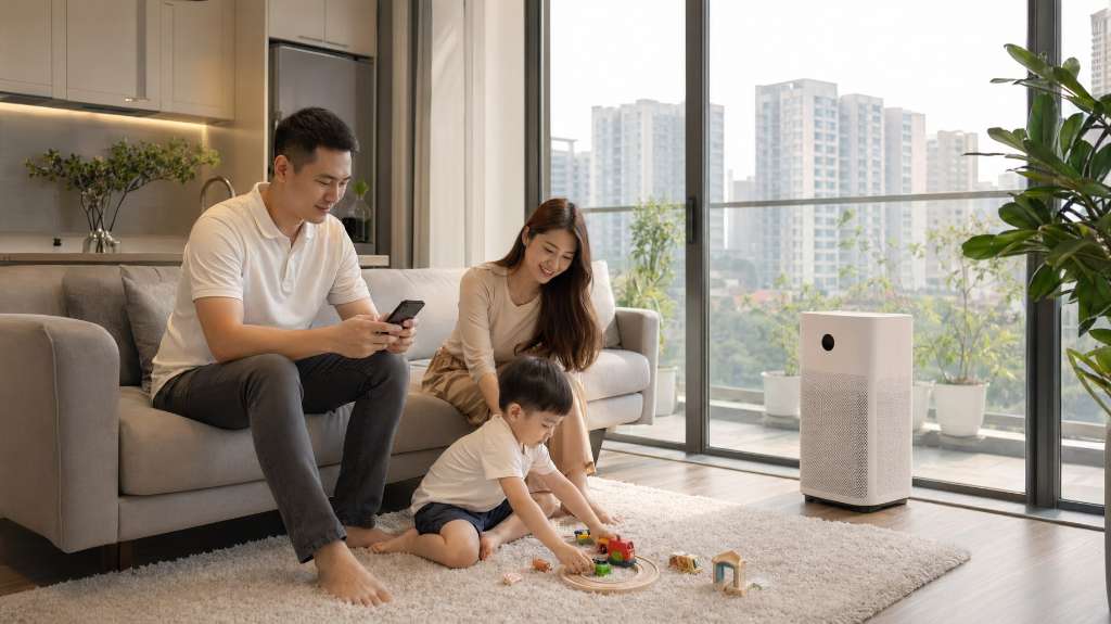 Gia đình trẻ vui chơi trong căn hộ sạch thoáng