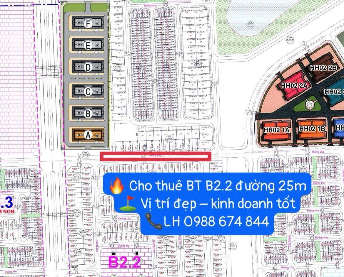 Cho thuê biệt thự B2.2 đường 25m, 270m² mặt tiền đẹp