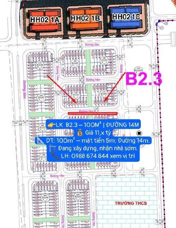 Nhỉnh 11 tỷ Liền kề B2.3 – 100m² Thanh Hà | Đường 14m